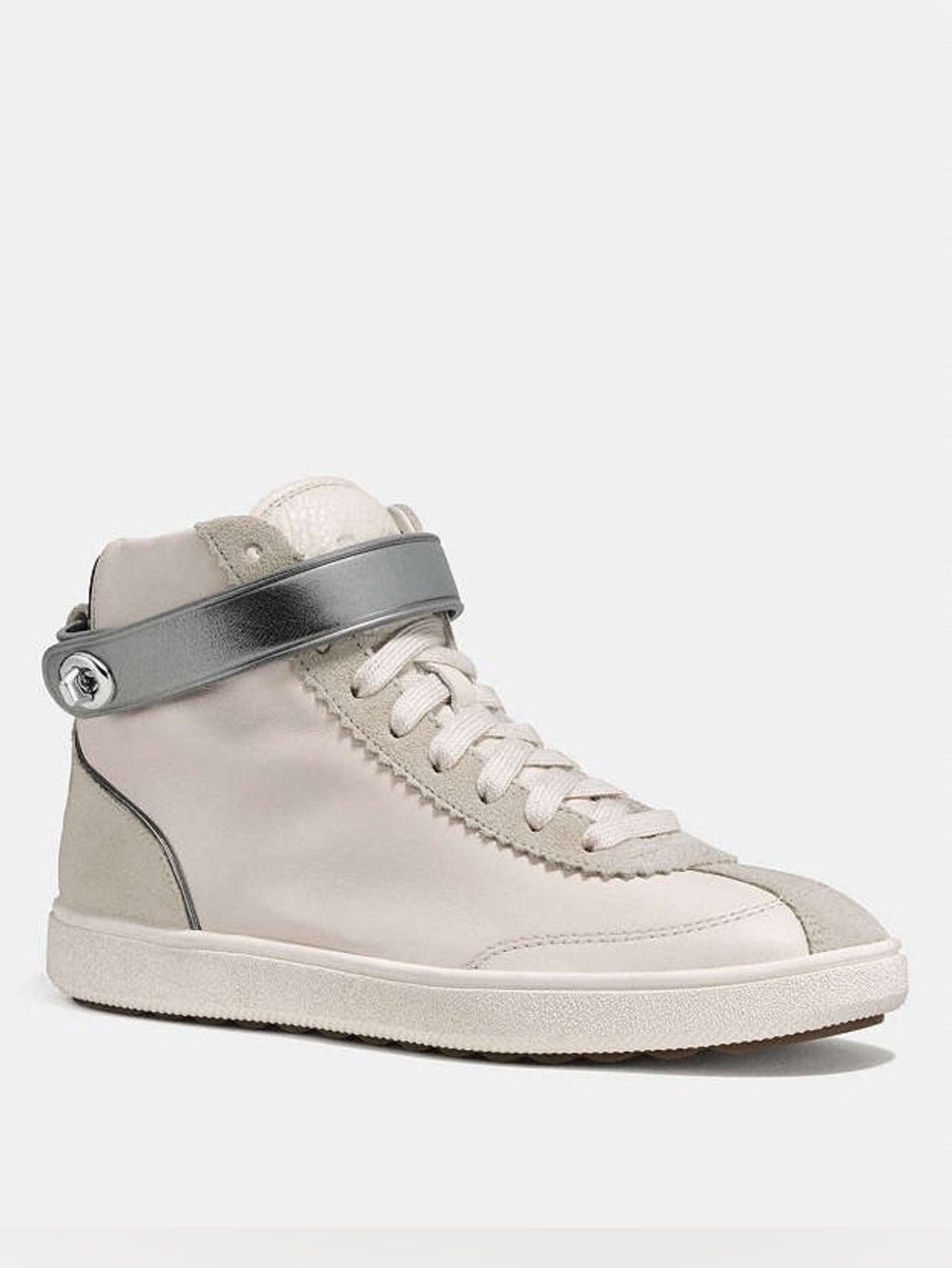 Coach High Top Sneaker in Chalk with Silver Turn Lock Sheep Nappa/Suede size 6.5